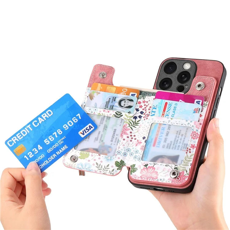 D10 For iPhone 13 Pro Max 6.7 inch Cover Stylish Printed Card Holder Zipper Wallet Cell Phone Case