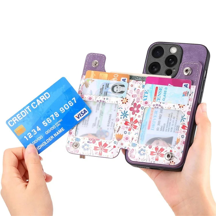 D10 For iPhone 13 Pro Max 6.7 inch Cover Stylish Printed Card Holder Zipper Wallet Cell Phone Case