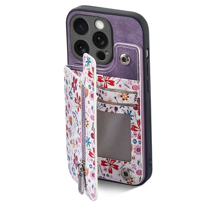 D10 For iPhone 13 Pro Max 6.7 inch Cover Stylish Printed Card Holder Zipper Wallet Cell Phone Case