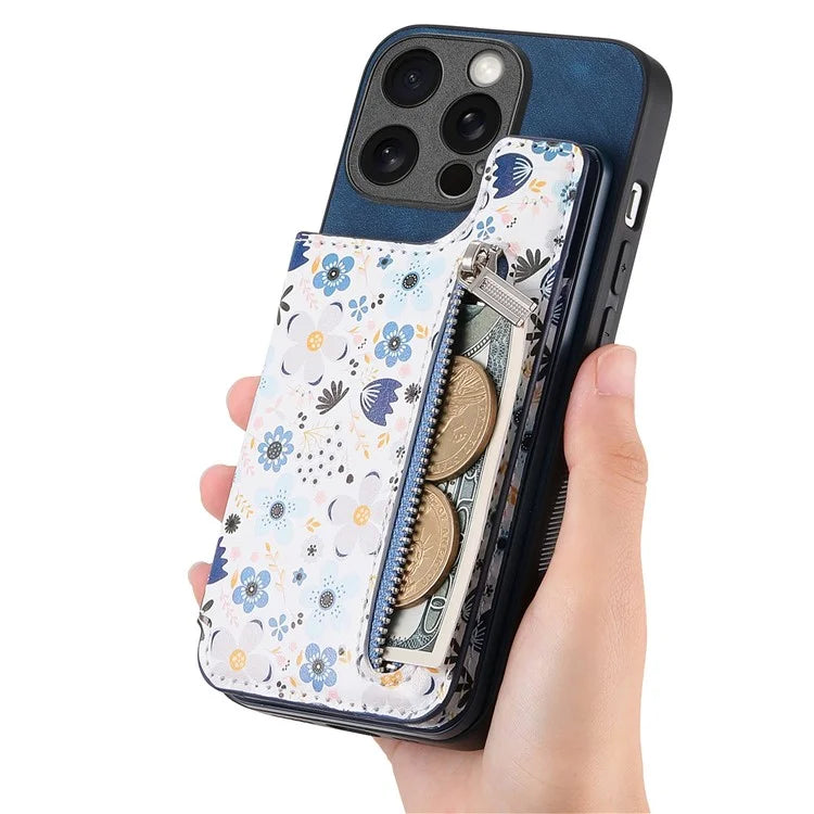 D10 For iPhone 13 Pro Max 6.7 inch Cover Stylish Printed Card Holder Zipper Wallet Cell Phone Case