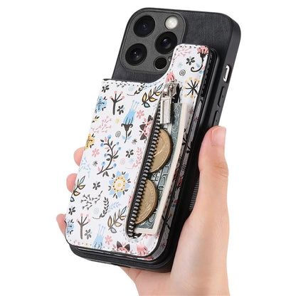 D10 For iPhone 13 Pro Max 6.7 inch Cover Stylish Printed Card Holder Zipper Wallet Cell Phone Case