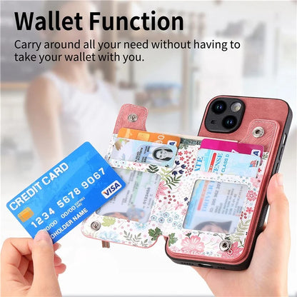 D10 For iPhone 13 6.1 inch Case Pattern Printed Zipper Wallet TPU+Leather Phone Back Cover