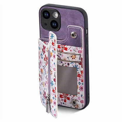 D10 For iPhone 13 6.1 inch Case Pattern Printed Zipper Wallet TPU+Leather Phone Back Cover