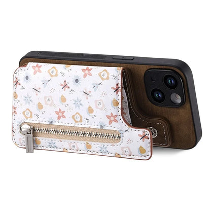 D10 For iPhone 13 6.1 inch Case Pattern Printed Zipper Wallet TPU+Leather Phone Back Cover