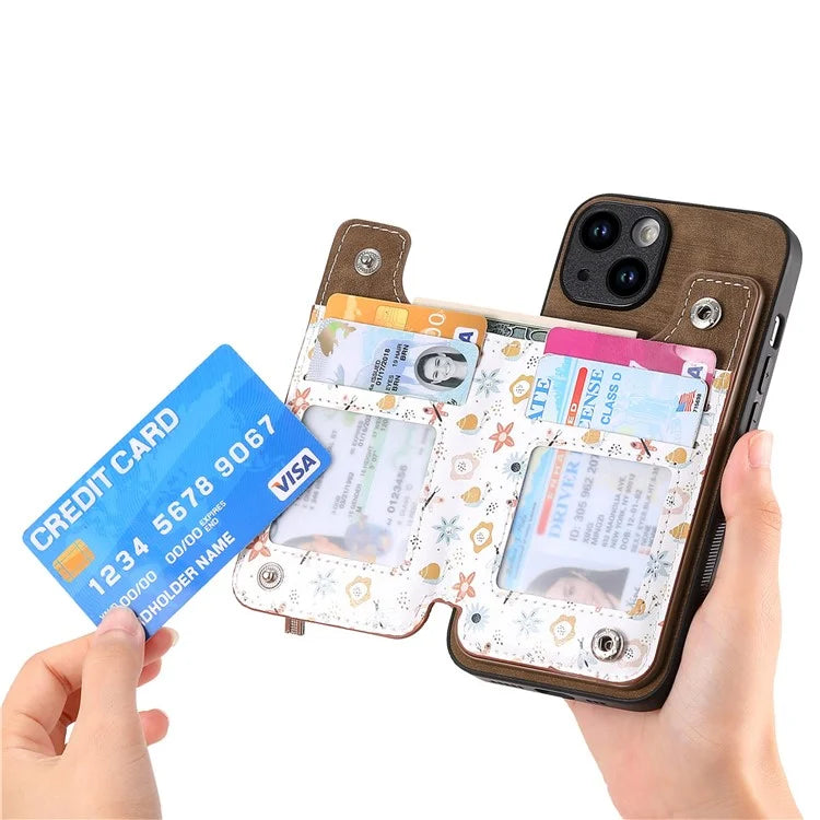 D10 For iPhone 13 6.1 inch Case Pattern Printed Zipper Wallet TPU+Leather Phone Back Cover