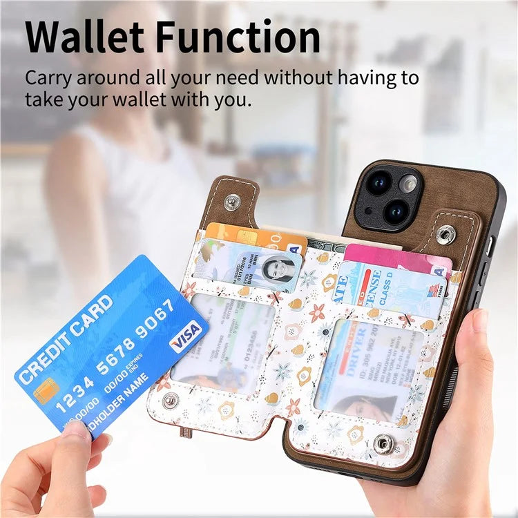 D10 For iPhone 13 6.1 inch Case Pattern Printed Zipper Wallet TPU+Leather Phone Back Cover