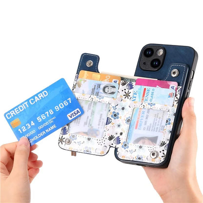 D10 For iPhone 13 6.1 inch Case Pattern Printed Zipper Wallet TPU+Leather Phone Back Cover