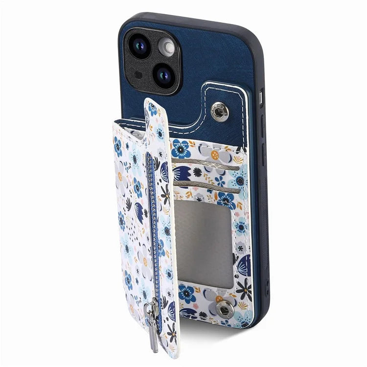 D10 For iPhone 13 6.1 inch Case Pattern Printed Zipper Wallet TPU+Leather Phone Back Cover