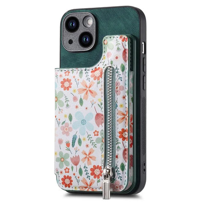 D10 For iPhone 13 6.1 inch Case Pattern Printed Zipper Wallet TPU+Leather Phone Back Cover