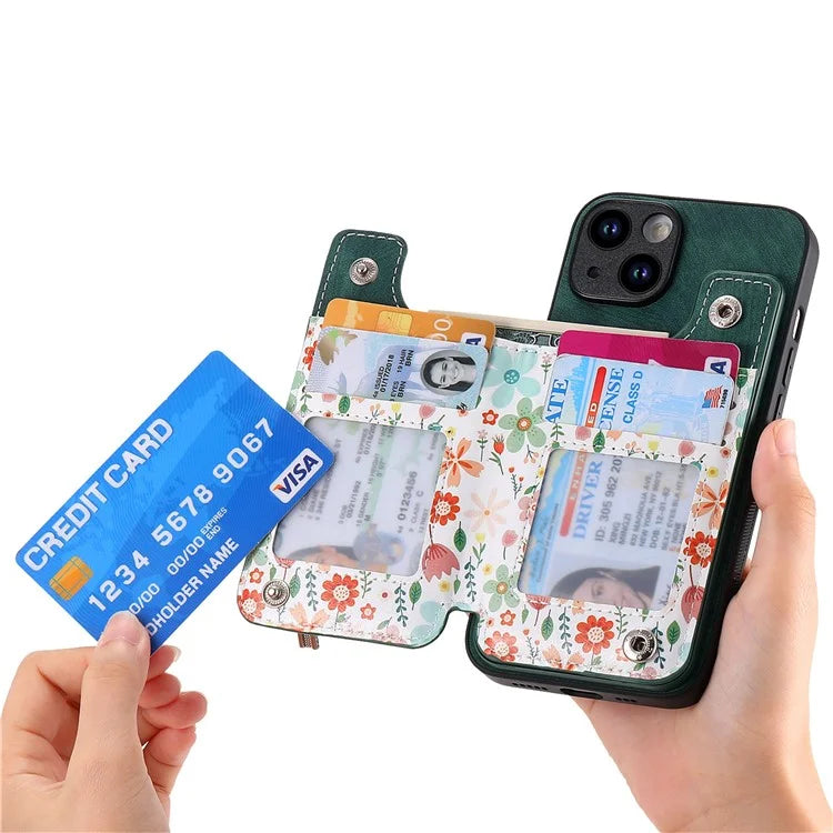 D10 For iPhone 13 6.1 inch Case Pattern Printed Zipper Wallet TPU+Leather Phone Back Cover