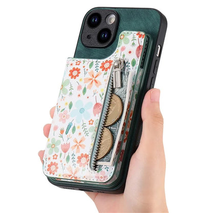 D10 For iPhone 13 6.1 inch Case Pattern Printed Zipper Wallet TPU+Leather Phone Back Cover