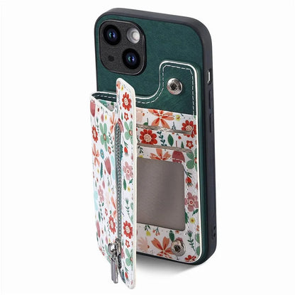 D10 For iPhone 13 6.1 inch Case Pattern Printed Zipper Wallet TPU+Leather Phone Back Cover