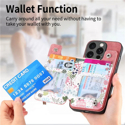 D10 For iPhone 14 Pro Case Pattern Printed Retro Leather+TPU Phone Cover with Zipper Design