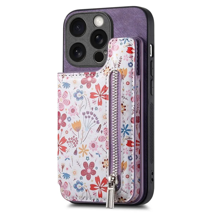 D10 For iPhone 14 Pro Case Pattern Printed Retro Leather+TPU Phone Cover with Zipper Design