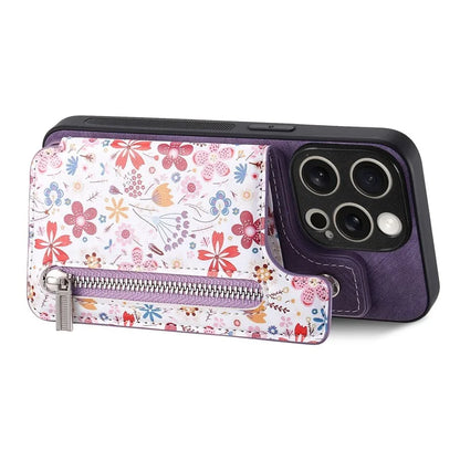 D10 For iPhone 14 Pro Case Pattern Printed Retro Leather+TPU Phone Cover with Zipper Design