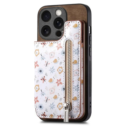D10 For iPhone 14 Pro Case Pattern Printed Retro Leather+TPU Phone Cover with Zipper Design