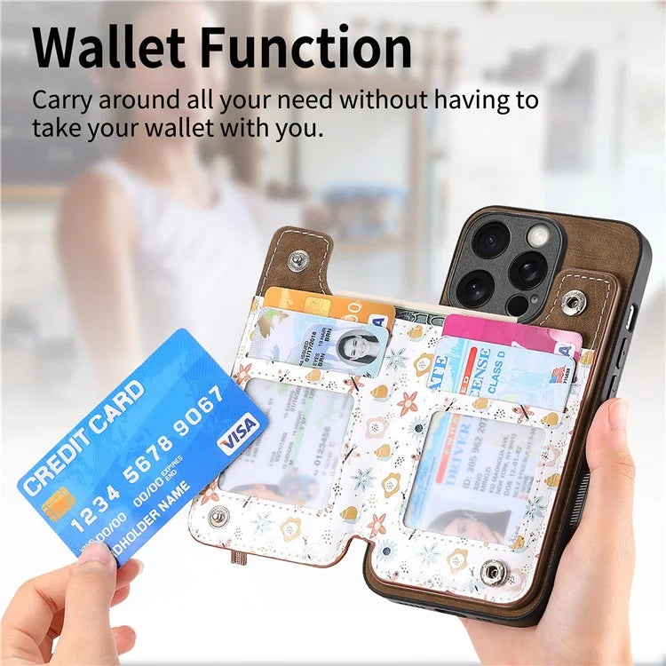 D10 For iPhone 14 Pro Case Pattern Printed Retro Leather+TPU Phone Cover with Zipper Design