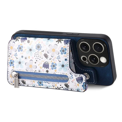D10 For iPhone 14 Pro Case Pattern Printed Retro Leather+TPU Phone Cover with Zipper Design