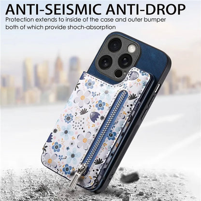 D10 For iPhone 14 Pro Case Pattern Printed Retro Leather+TPU Phone Cover with Zipper Design