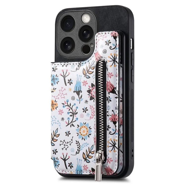 D10 For iPhone 14 Pro Case Pattern Printed Retro Leather+TPU Phone Cover with Zipper Design