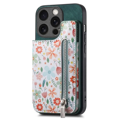 D10 For iPhone 14 Pro Case Pattern Printed Retro Leather+TPU Phone Cover with Zipper Design