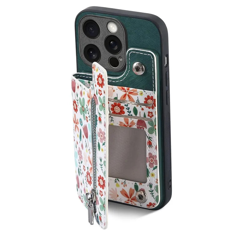 D10 For iPhone 14 Pro Case Pattern Printed Retro Leather+TPU Phone Cover with Zipper Design