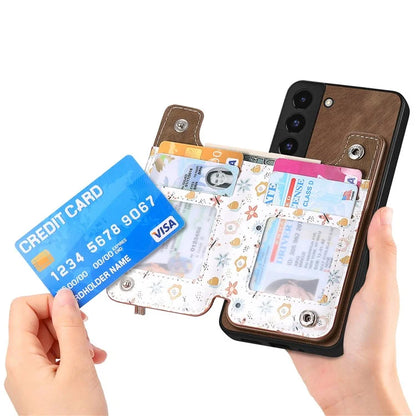 D10 Phone Cover for Samsung Galaxy S22 5G Colorful Printed Card Holder Zipper Design Back Shell