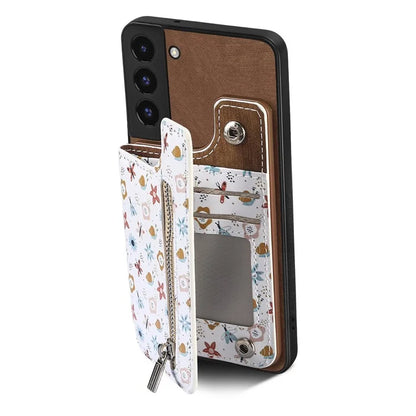 D10 Phone Cover for Samsung Galaxy S22 5G Colorful Printed Card Holder Zipper Design Back Shell