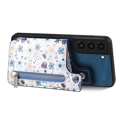D10 Phone Cover for Samsung Galaxy S22 5G Colorful Printed Card Holder Zipper Design Back Shell