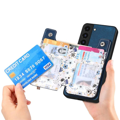 D10 Phone Cover for Samsung Galaxy S22 5G Colorful Printed Card Holder Zipper Design Back Shell