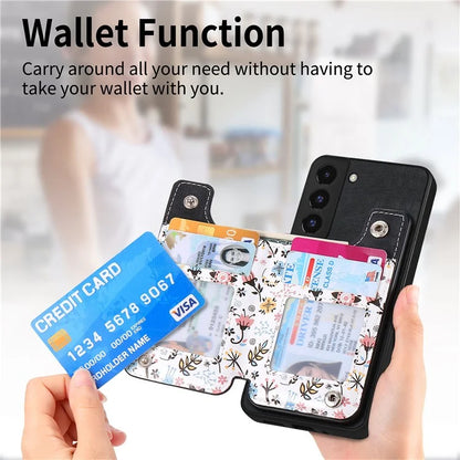 D10 Phone Cover for Samsung Galaxy S22 5G Colorful Printed Card Holder Zipper Design Back Shell
