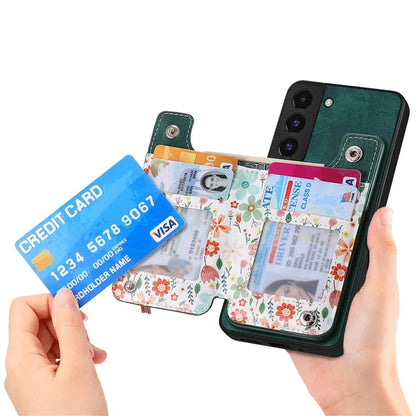 D10 Phone Cover for Samsung Galaxy S22 5G Colorful Printed Card Holder Zipper Design Back Shell