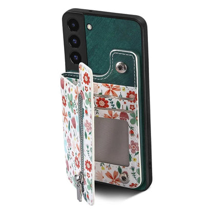 D10 Phone Cover for Samsung Galaxy S22 5G Colorful Printed Card Holder Zipper Design Back Shell