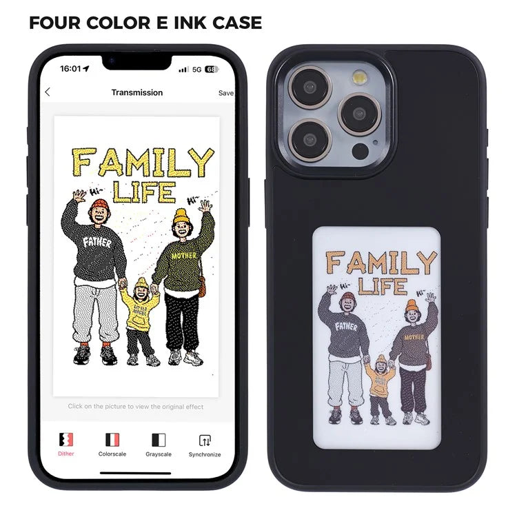 INKZONE For iPhone 13 Pro Max Case PC+TPU 4-Color E Ink Case Phone Cover DIY Images NFC Transmission