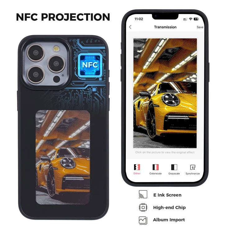 INKZONE For iPhone 13 Pro Max Case PC+TPU 4-Color E Ink Case Phone Cover DIY Images NFC Transmission