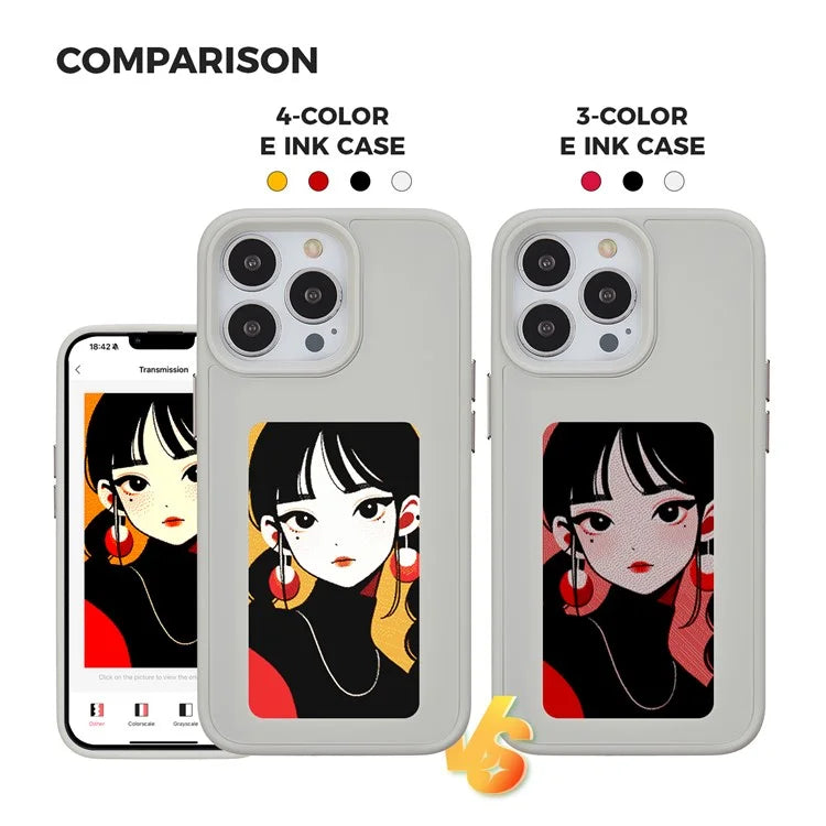 INKZONE For iPhone 13 Pro Case 4-Color Customizable E-Ink Display Phone Case PC+TPU Cover