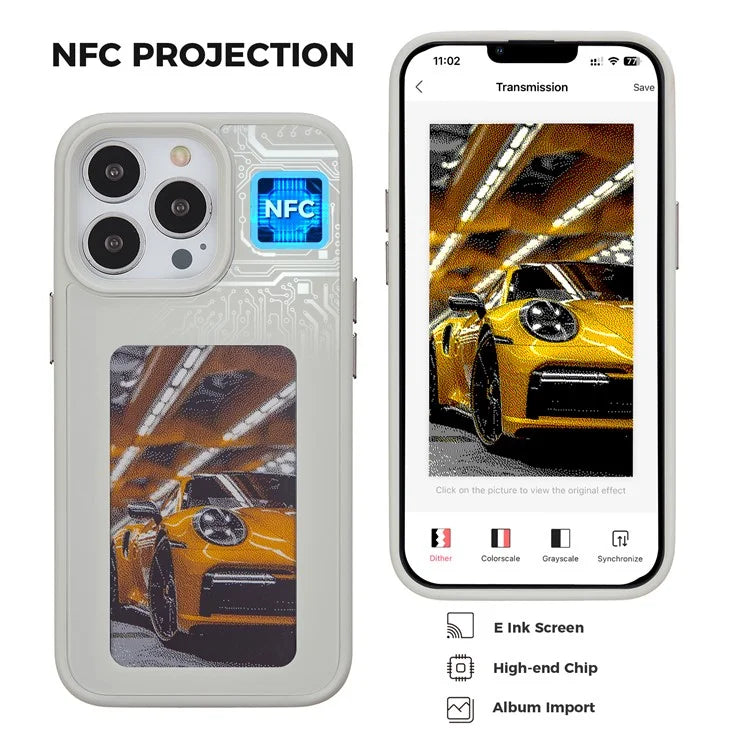 INKZONE For iPhone 13 Pro Case 4-Color Customizable E-Ink Display Phone Case PC+TPU Cover