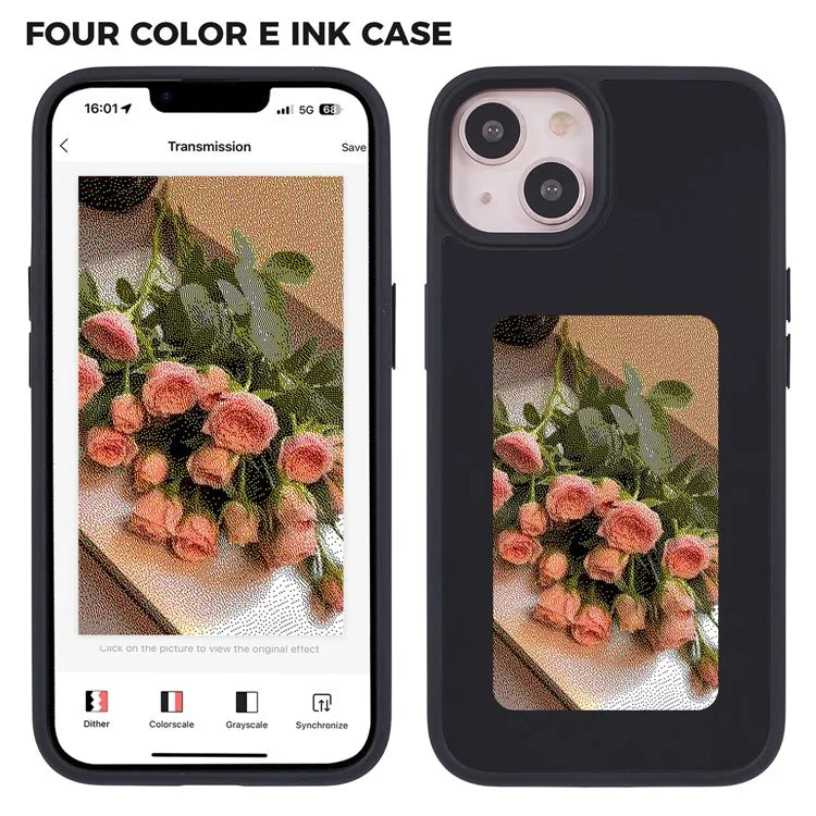 INKZONE For iPhone 13 / 14 Case PC+TPU 4-Color E Ink Case DIY Smart Display Customized Phone Cover