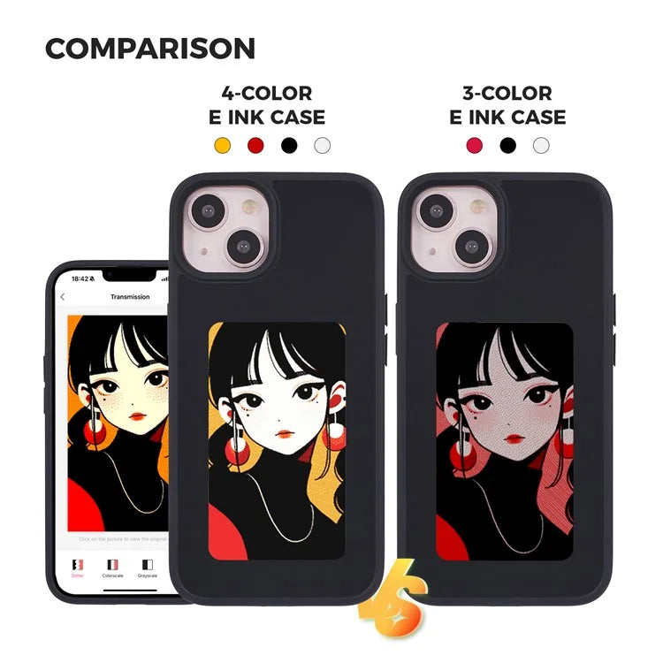 INKZONE For iPhone 13 / 14 Case PC+TPU 4-Color E Ink Case DIY Smart Display Customized Phone Cover