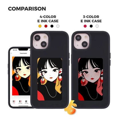 INKZONE For iPhone 13 / 14 Case PC+TPU 4-Color E Ink Case DIY Smart Display Customized Phone Cover