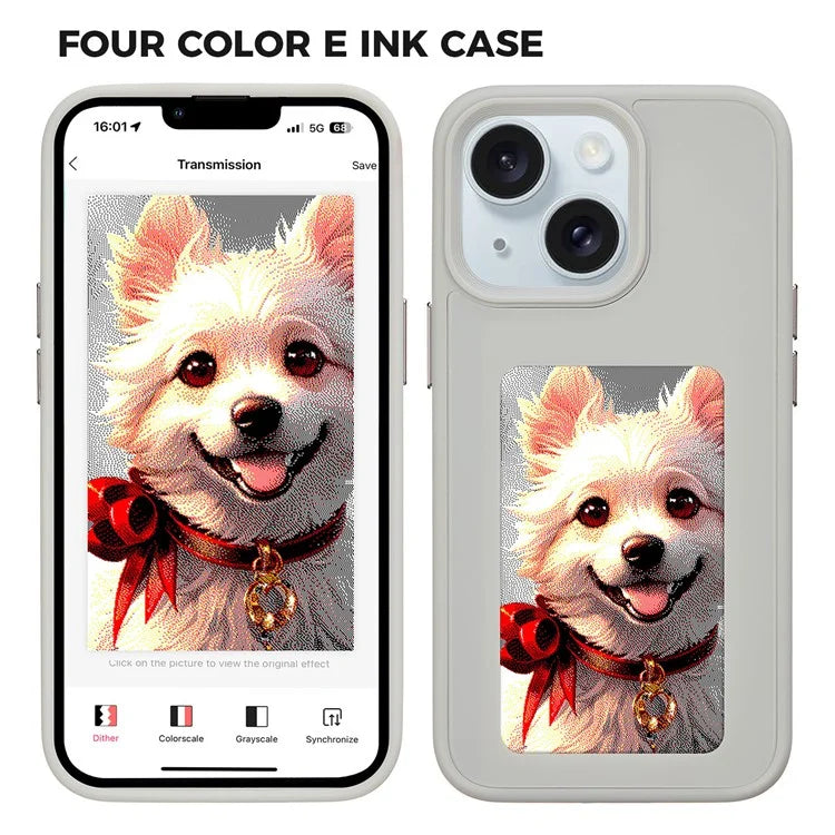 INKZONE For iPhone 13  /  14 Case PC+TPU 4-Color E Ink Case DIY Smart Display Customized Phone Cover