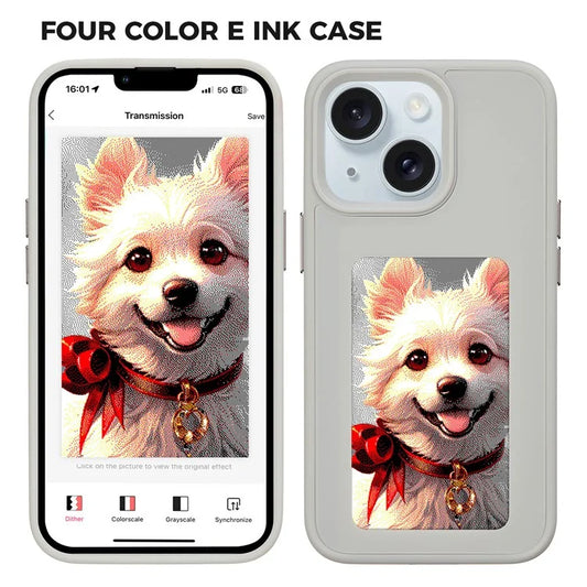 INKZONE For iPhone 13  /  14 Case PC+TPU 4-Color E Ink Case DIY Smart Display Customized Phone Cover