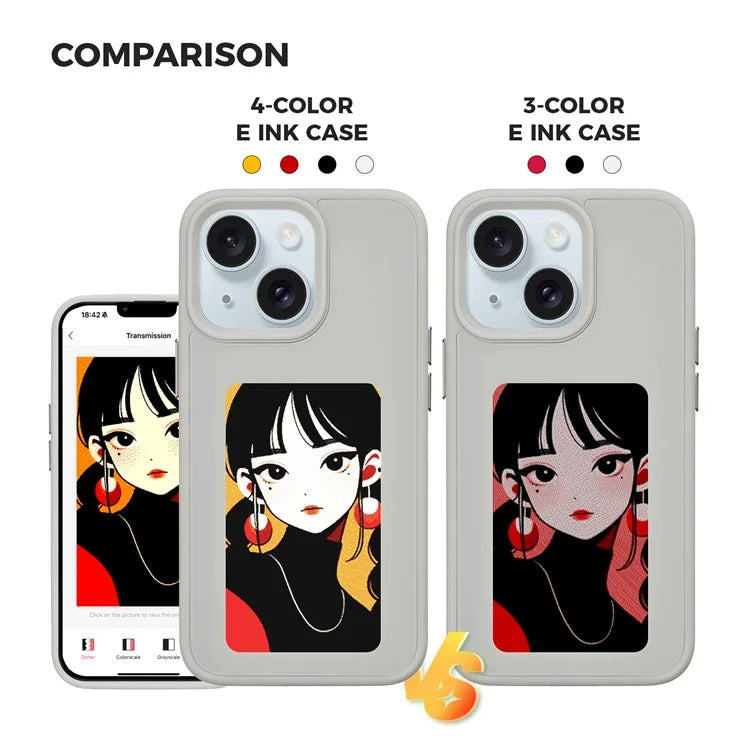INKZONE For iPhone 13  /  14 Case PC+TPU 4-Color E Ink Case DIY Smart Display Customized Phone Cover