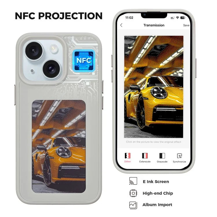 INKZONE For iPhone 13  /  14 Case PC+TPU 4-Color E Ink Case DIY Smart Display Customized Phone Cover