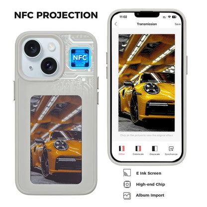 INKZONE For iPhone 13  /  14 Case PC+TPU 4-Color E Ink Case DIY Smart Display Customized Phone Cover