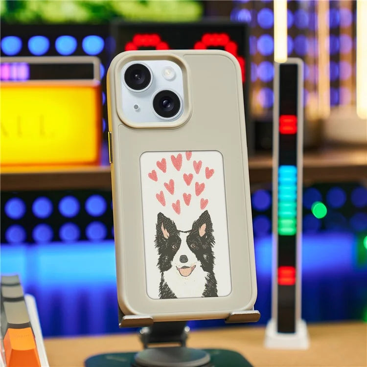 INKZONE For iPhone 13  /  14 Case PC+TPU 4-Color E Ink Case DIY Smart Display Customized Phone Cover