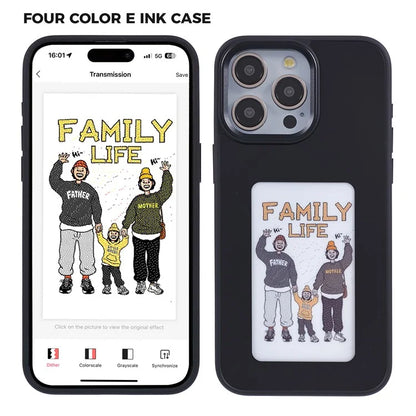 INKZONE For iPhone 15 Pro Case PC+TPU 4-Color E Ink Case DIY Smart Display Customized Phone Cover