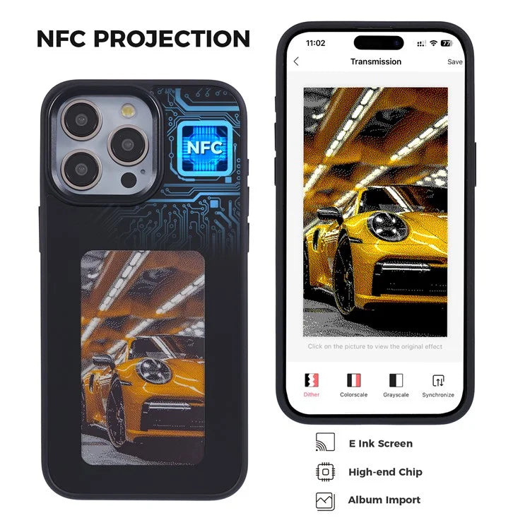 INKZONE For iPhone 15 Pro Case PC+TPU 4-Color E Ink Case DIY Smart Display Customized Phone Cover