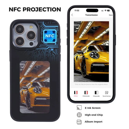 INKZONE For iPhone 15 Pro Case PC+TPU 4-Color E Ink Case DIY Smart Display Customized Phone Cover