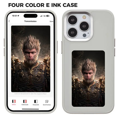 INKZONE For iPhone 15 Pro Phone Case PC+TPU 4-Color E Ink Case DIY Smart Display Customized Phone Cover